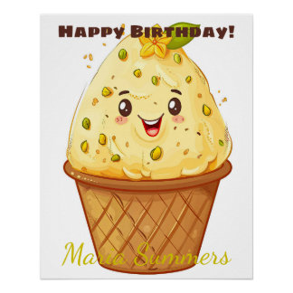 Póster Feliz Cumpleaños Kulfi Helado Kawaii Dibujos Anima