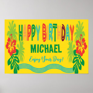 Póster Feliz cumpleaños Luau Tropical