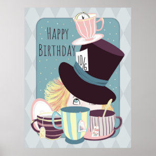 Póster Feliz cumpleaños Mad Hatter Tea Fiesta