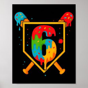 Póster Feliz Cumpleaños Niño De 6 Años Baseball Helado Sp
