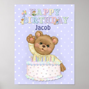 Póster Feliz cumpleaños, niño de oso - Personalizar