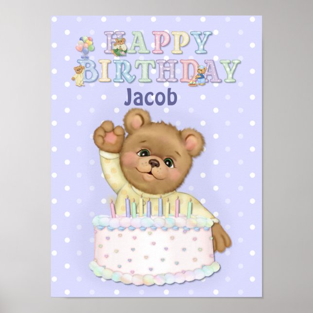 Póster Feliz cumpleaños, niño de oso - Personalizar (Frente)
