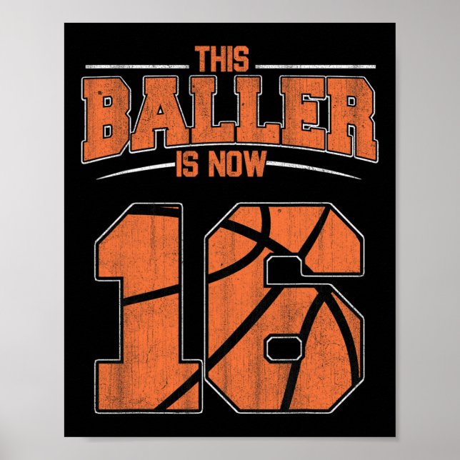 Póster Feliz cumpleaños niños de 16 años de básquetbol di (Frente)