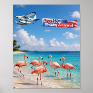 Póster Feliz cumpleaños número 250 Flamencos americanos e