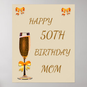 Póster Feliz cumpleaños número 50, mamá