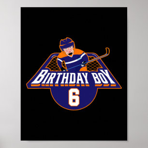 Póster Feliz cumpleaños número 6 niño jugador de hockey s