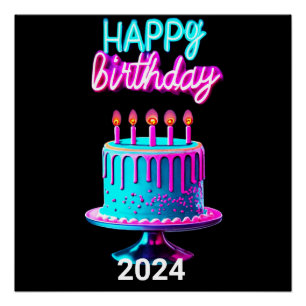 Póster Feliz cumpleaños Pastel 2024 Personalizado Fiesta