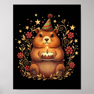Póster Feliz Cumpleaños Pastel Día de la Marmota Groundho