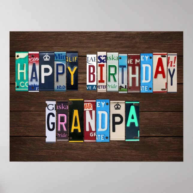 Póster Feliz Cumpleaños Personalizado Licencia Plate Rótu (Frente)
