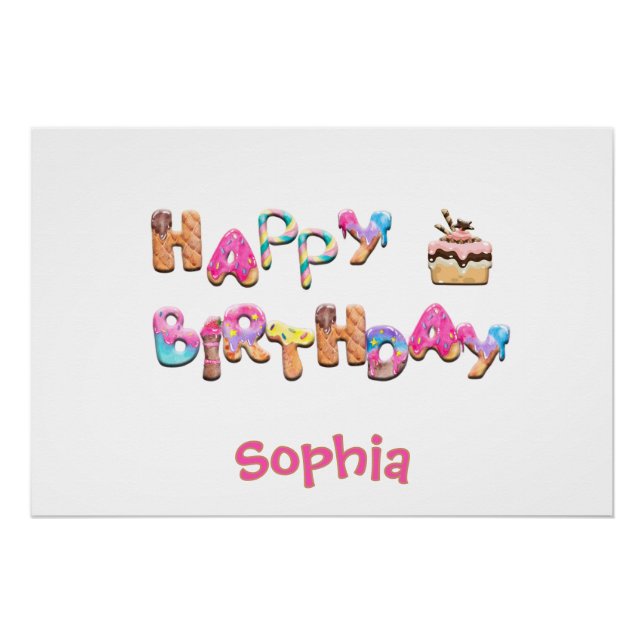 Póster Feliz cumpleaños personalizado trata a la pared co (Anverso)