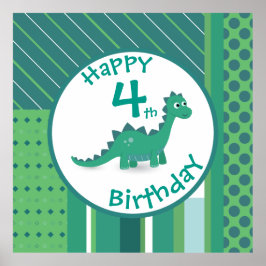 Póster Feliz cumpleaños, poster de pared de dinosaurios.