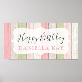 Póster Feliz cumpleaños Sage Rustic Green Pink Floral Mad