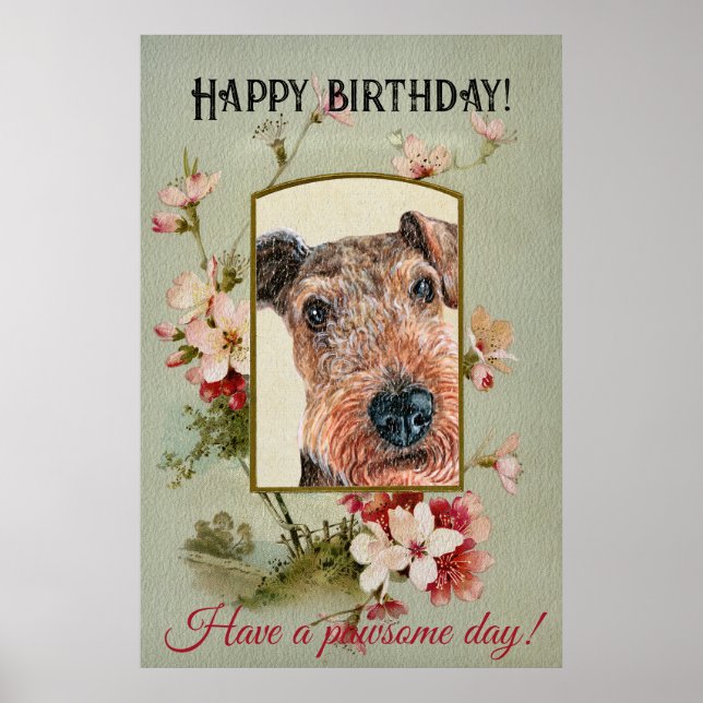 Póster Feliz cumpleaños saludos a Airedale terrier (Frente)