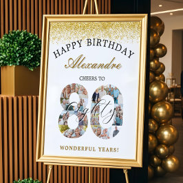 Póster Feliz Cumpleaños Saludos Al Collage de fotos De 80