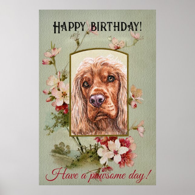Póster Feliz cumpleaños saludos ingleses cocker spaniel (Frente)