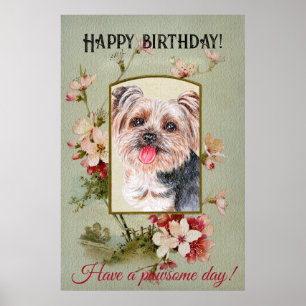 Póster Feliz cumpleaños saludos Yorkshire Terrier