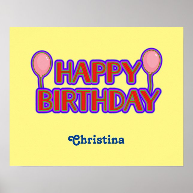 Póster Feliz Cumpleaños Texto Brillante Delineado con Nom (Frente)