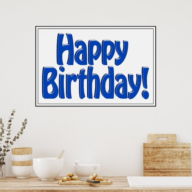 Póster Feliz Cumpleaños Texto HOBO - Azul (Cocina)