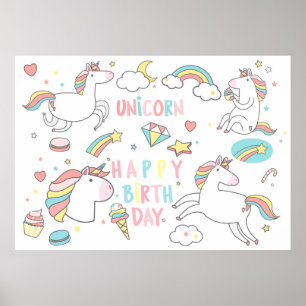 Póster Feliz cumpleaños Unicorn