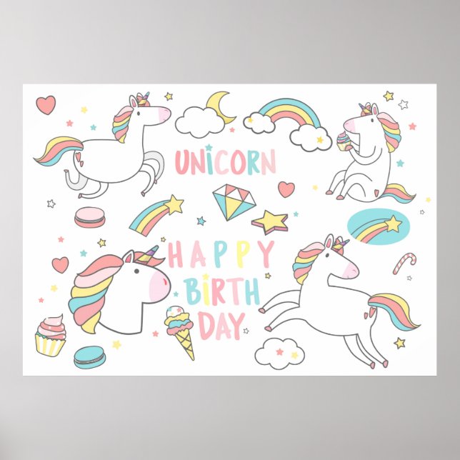 Póster Feliz cumpleaños Unicorn (Frente)