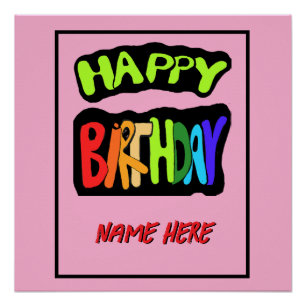 Póster Feliz cumpleaños y nombre personalizado