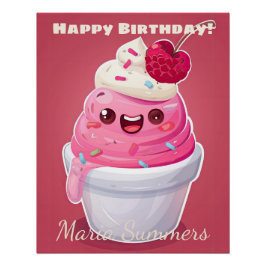 Póster Feliz Cumpleaños Yogur Congelado Kawaii Dibujos An
