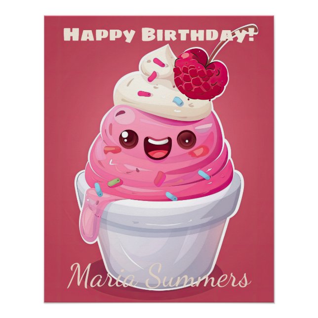 Póster Feliz Cumpleaños Yogur Congelado Kawaii Dibujos An (Anverso)