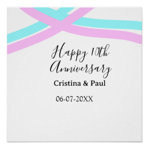 Póster Feliz décimo aniversario nombre de boda simple min