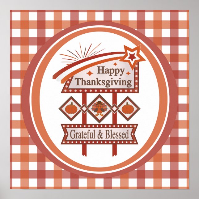 Póster Feliz Día de Acción de Gracias Agradecido y Bendit (Frente)