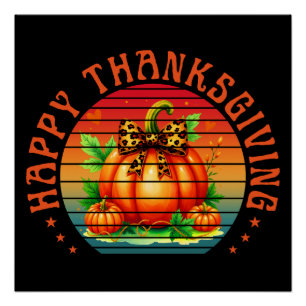 Póster Feliz día de acción de gracias calabaza temporada