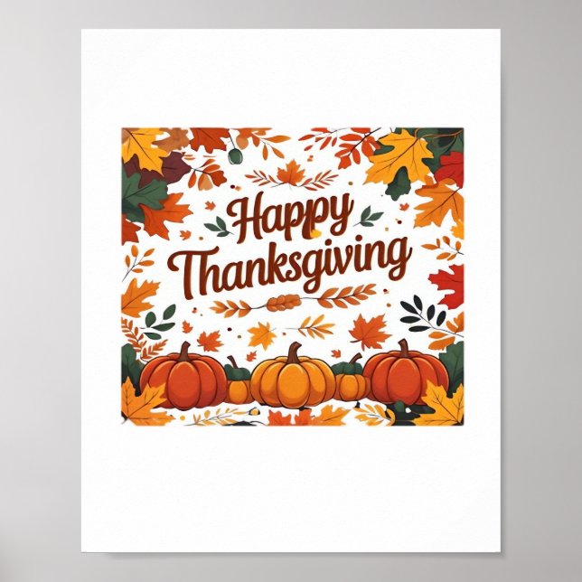 Póster Feliz Día de Acción de Gracias - Calabazas de otoñ (Frente)