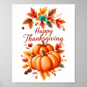Póster Feliz Día de Acción de Gracias – Calabazas de Otoñ