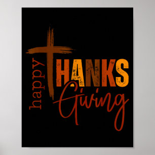 Póster Feliz Día de Acción de Gracias Cruz Cristiana Pavo