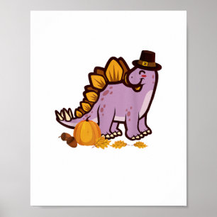 Póster Feliz Día de Acción de Gracias Cute Stegosaurus Di