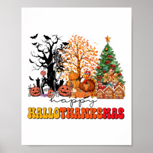 Póster Feliz Día de Acción de Gracias en Turquía Hallowee