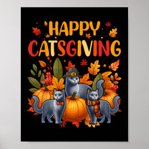 Póster Feliz Día de Acción de Gracias Gato Tres Lindos Ga