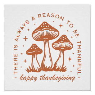 Póster Feliz día de acción de gracias hongo caprichoso te