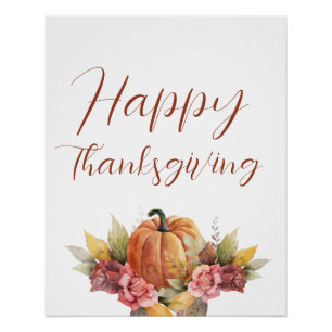 Póster Feliz Día de Acción de Gracias otoño, calabaza flo