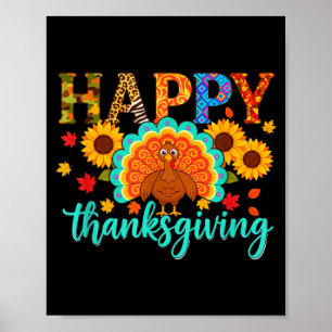 Póster Feliz Día de Acción de Gracias Pavo & Girasol,