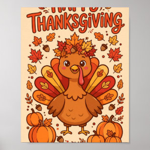 Póster Feliz Día de Acción de Gracias — Pavo de dibujos a