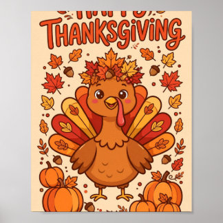 Póster Feliz Día de Acción de Gracias — Pavo de dibujos a