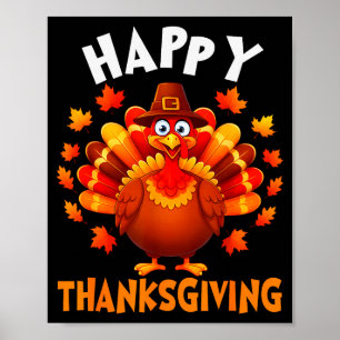 Póster Feliz Día de Acción de Gracias Pavo Divertido Cena