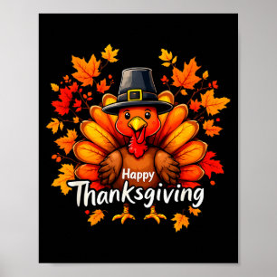 Póster Feliz Día de Acción de Gracias Pavo Divertido Cena