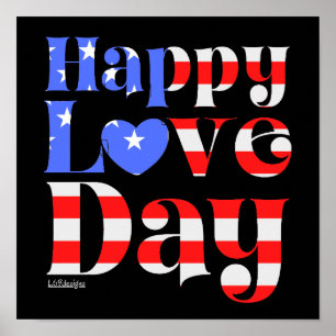 Póster FELIZ DÍA DE AMOR Bandera estadounidense