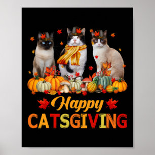 Póster Feliz Día de Catas Siamese Cat Otoño Cae Vibes Tho