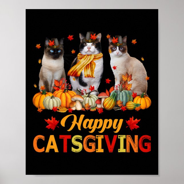 Póster Feliz Día de Catas Siamese Cat Otoño Cae Vibes Tho (Frente)