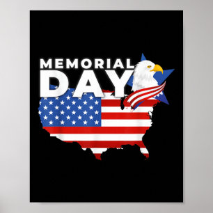 Póster Feliz Día De Conmemoración Bandera Estadounidense 