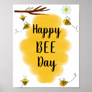 Póster Feliz Día de la Abeja Rótulo de fiesta de cumple
