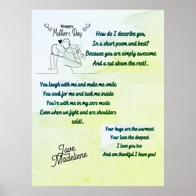 Póster Feliz Día de la Madre con un poema original (Frente)