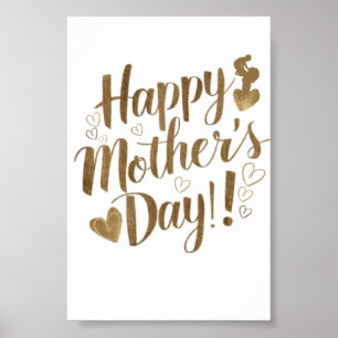 Póster Feliz Día de la Madre Corazón de Escritura Dorada